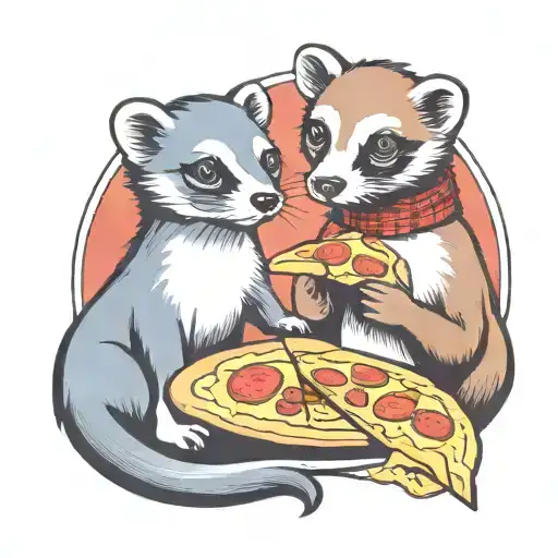 ferret and dog eating a  pizza tattoo design idea