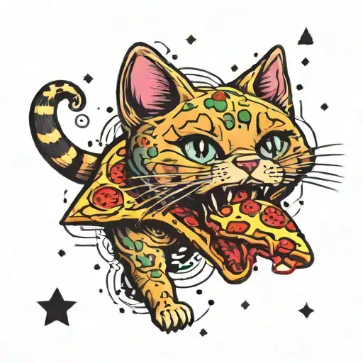 space cat pizza tattoo design idea