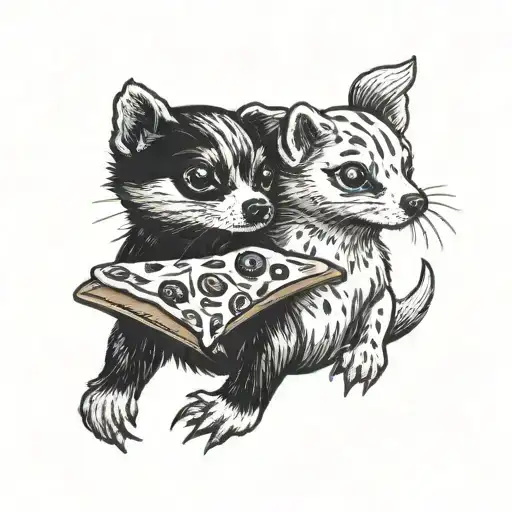 puppy and ferret with pizza tattoo design idea