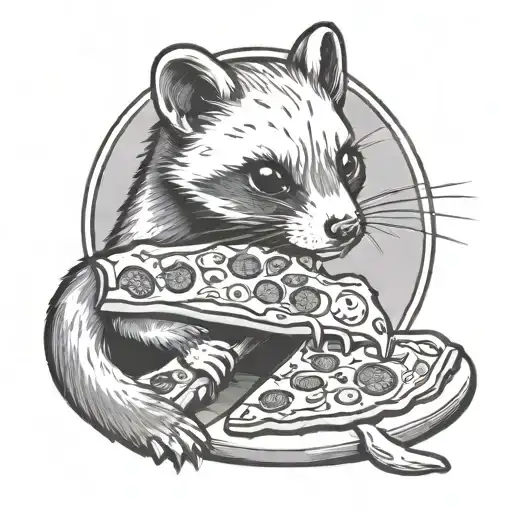 ferret and   dog eat  pizza tattoo design idea