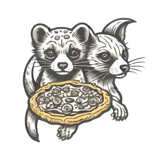 puppy and ferret with pizza tattoo design idea