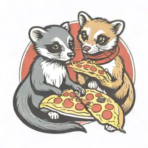 ferret and dog eating a  pizza tattoo design idea