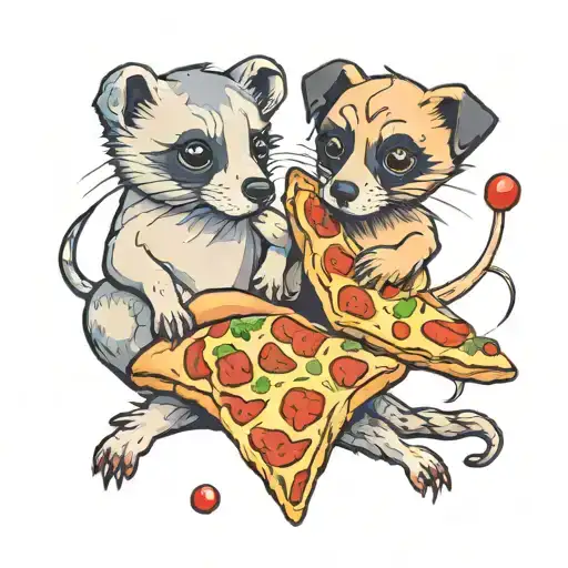 puppy and ferret with pizza tattoo design idea