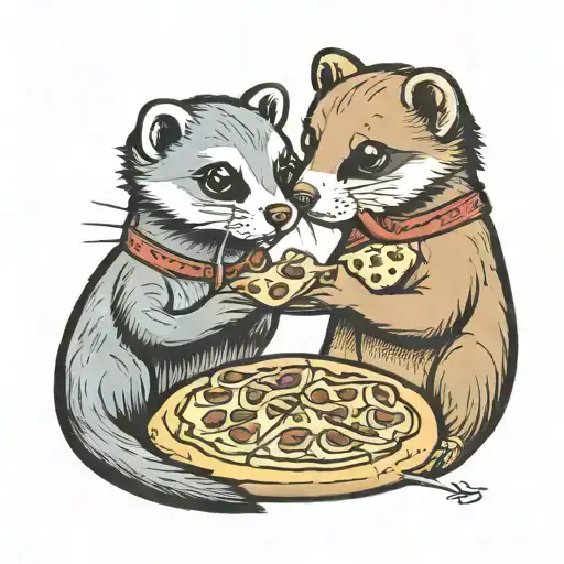 ferret and dog eating a  pizza tattoo design idea