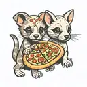 puppy and ferret with pizza tattoo design idea
