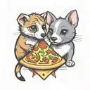puppy and ferret with pizza tattoo design idea