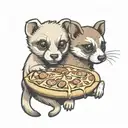 puppy and ferret with pizza tattoo design idea