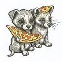 puppy and ferret with pizza tattoo design idea