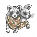 puppy and ferret with pizza tattoo design idea
