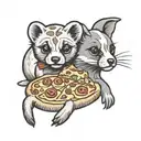 puppy and ferret with pizza tattoo design idea