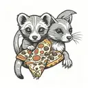 puppy and ferret with pizza tattoo design idea