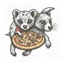 puppy and ferret with pizza tattoo design idea