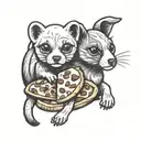 puppy and ferret with pizza tattoo design idea
