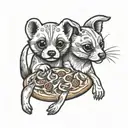 puppy and ferret with pizza tattoo design idea