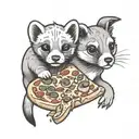 puppy and ferret with pizza tattoo design idea