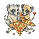 puppy and ferret with pizza tattoo design idea