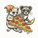 puppy and ferret with pizza tattoo design idea