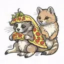 puppy and ferret with pizza tattoo design idea