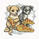 puppy and ferret with pizza tattoo design idea