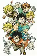 A fusion tattoo of characters from Black Clover, My Hero Academia, and One Punch Hero battling together tattoo design idea