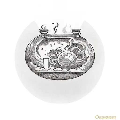 Oval potion bottle with Thunderstorm inside  it. collored tattoo design idea