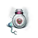 Oval potion bottle with Thunder inside collored tattoo design idea