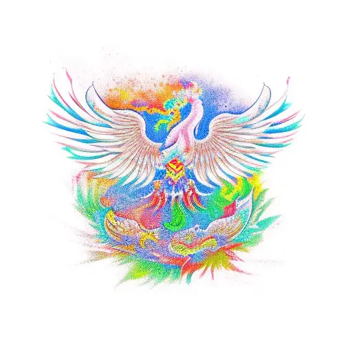 phoenix, chinese style, ink, colourful tattoo design idea