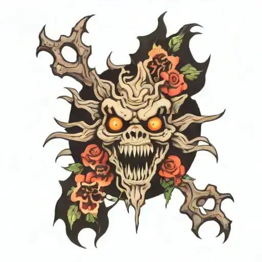 demogorgon with flower mouth open tattoo design idea