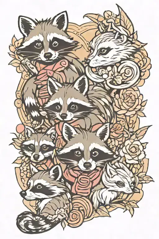 raccoon, chipmunk, unicorn, wawee tattoo design idea