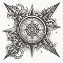 Compass rose with anchor broken clock tattoo design idea