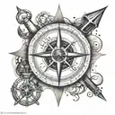 Compass rose with anchor broken clock tattoo design idea