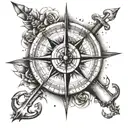 Compass rose with anchor broken clock tattoo design idea