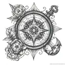 Compass rose with anchor broken clock tattoo design idea