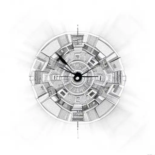 Roman numeral clock melting Mc escher stairway repeated pattern trippy  tattoo design idea