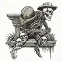western skeleton looking at gravestone in Wild West tattoo design idea