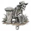 western skeleton looking at gravestone in Wild West tattoo design idea