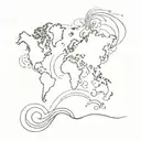 world map with sun and wave tattoo design idea