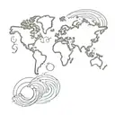 world map with sun and wave tattoo design idea