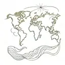 world map with sun and wave tattoo design idea