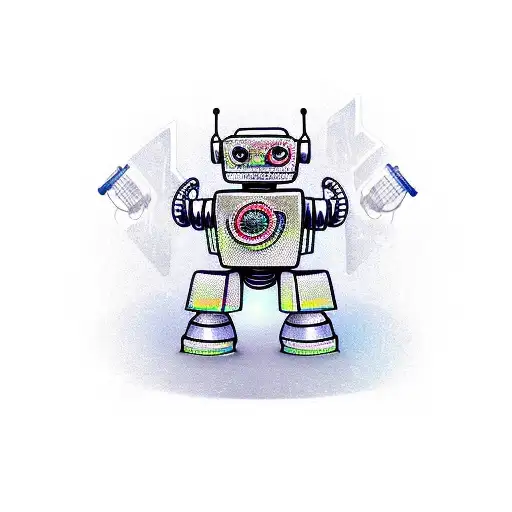 A transformer robot playing a musical instrument in a new-school style tattoo design idea