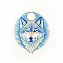 Wolf in a field of lily of the valley under a cloudy, moonlit sky with a Phoenix flying out of an Ash tree tattoo design idea