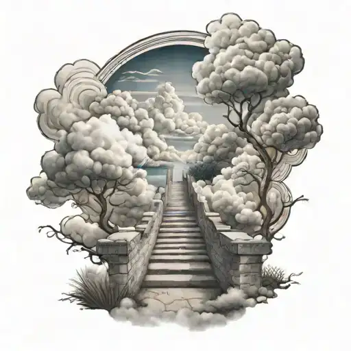 narrow pathway to heaven with only the few written in the clouds I. script  tattoo design idea
