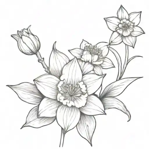 daffodil and waterlily fineline tribal tattoo design idea