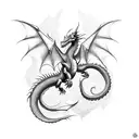 Design a simplistic yet striking image of a dragon in the style of traditional American tattoos, characterized by bold o tattoo design idea