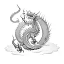 Design a simplistic yet striking image of a dragon in the style of traditional American tattoos, characterized by bold o tattoo design idea