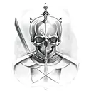 a knight piercing a skull with his sword while kneeling down in Greece. The tattoo should fit on my shoulder and breast tattoo design idea