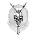 a knight piercing a skull with his sword while kneeling down in Greece. The tattoo should fit on my shoulder and breast tattoo design idea