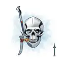 a knight piercing a skull with his sword while kneeling down in Greece tattoo design idea