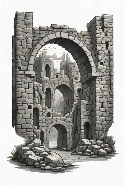castle arch ruin castle tattoo design idea