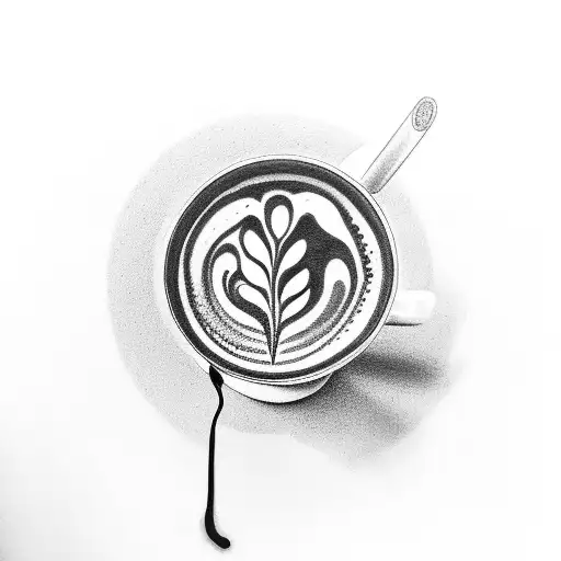 A barista pouring latte art of a plant into a coffee cup tattoo design idea